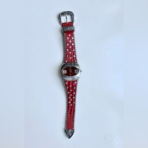 Vintage Brighton Red Studded Watch with Silver Accents